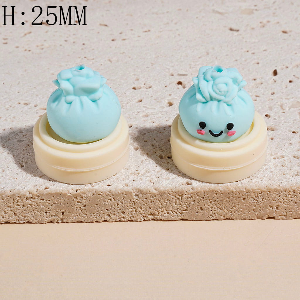 3D Smiling Dumpling with Rose Flower and Steamer Basket Silicone Focal Beads, Height 25MM Multi-Color