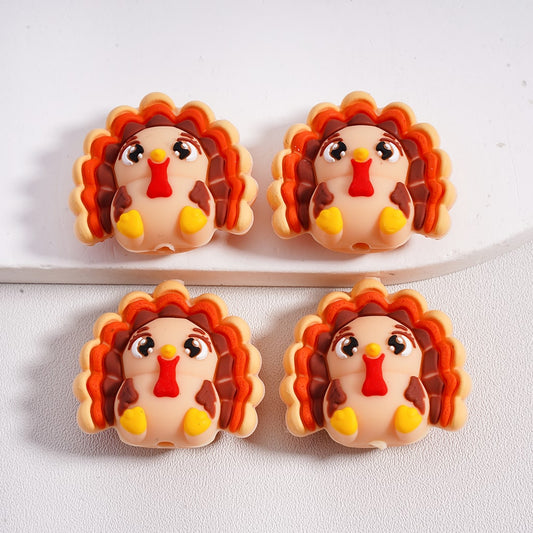 3D Cute Turkey Thanksgiving Day Silicone Focal Beads Random Mix