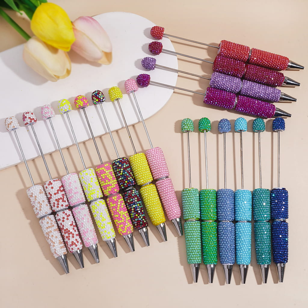 Beadable Clay Pens with Sparkling Rhinestones in UV Coating Process Covered the Entire Pens, Multi-Color (Please Read the Description)