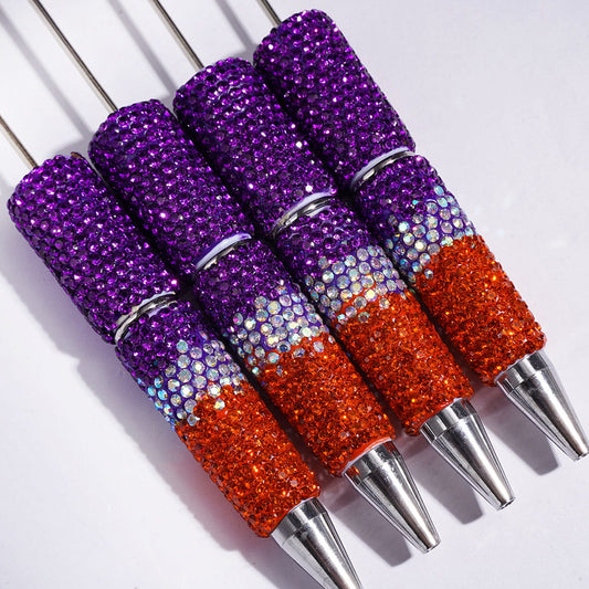 Three Layer Covered the Entire Pens Purple & Orange Ombre AB Rhinestone, Beadable Clay Pens,