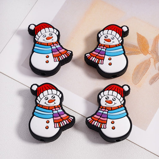 3D Christmas Snowman Red Hat & Scarf Silicone Focal Bead