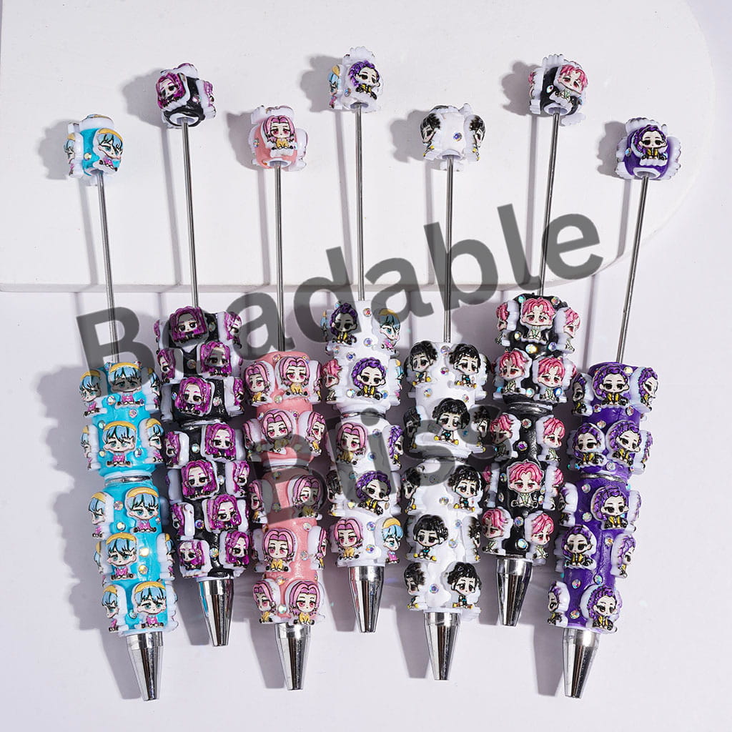Beadable Clay Pens with Diverse Hair Colors Girl & Boy Band Character Series, AB Rhinestones