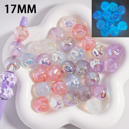 UV Coating Luminous Glitter, Meteorite Round Shape Acrylic Beads 17MM, Random Mix