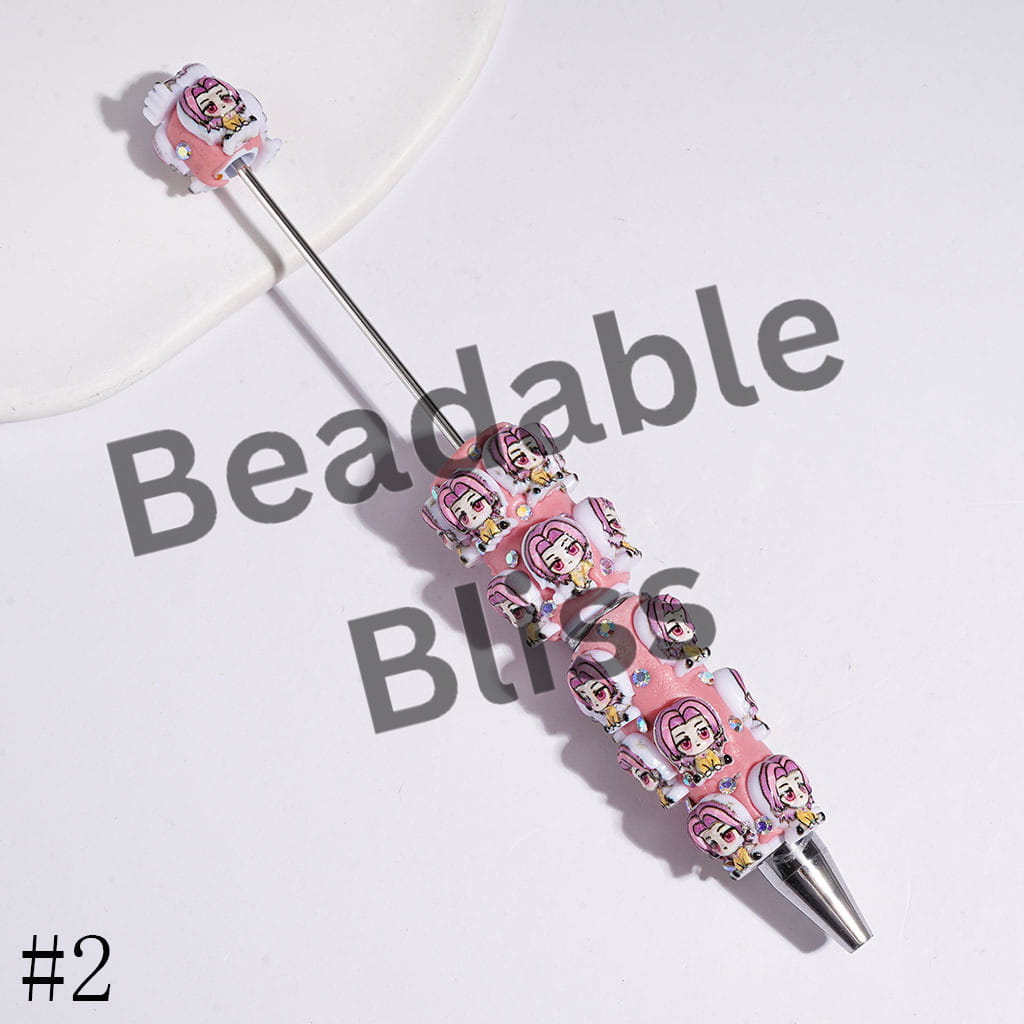 Beadable Clay Pens with Diverse Hair Colors Girl & Boy Band Character Series, AB Rhinestones
