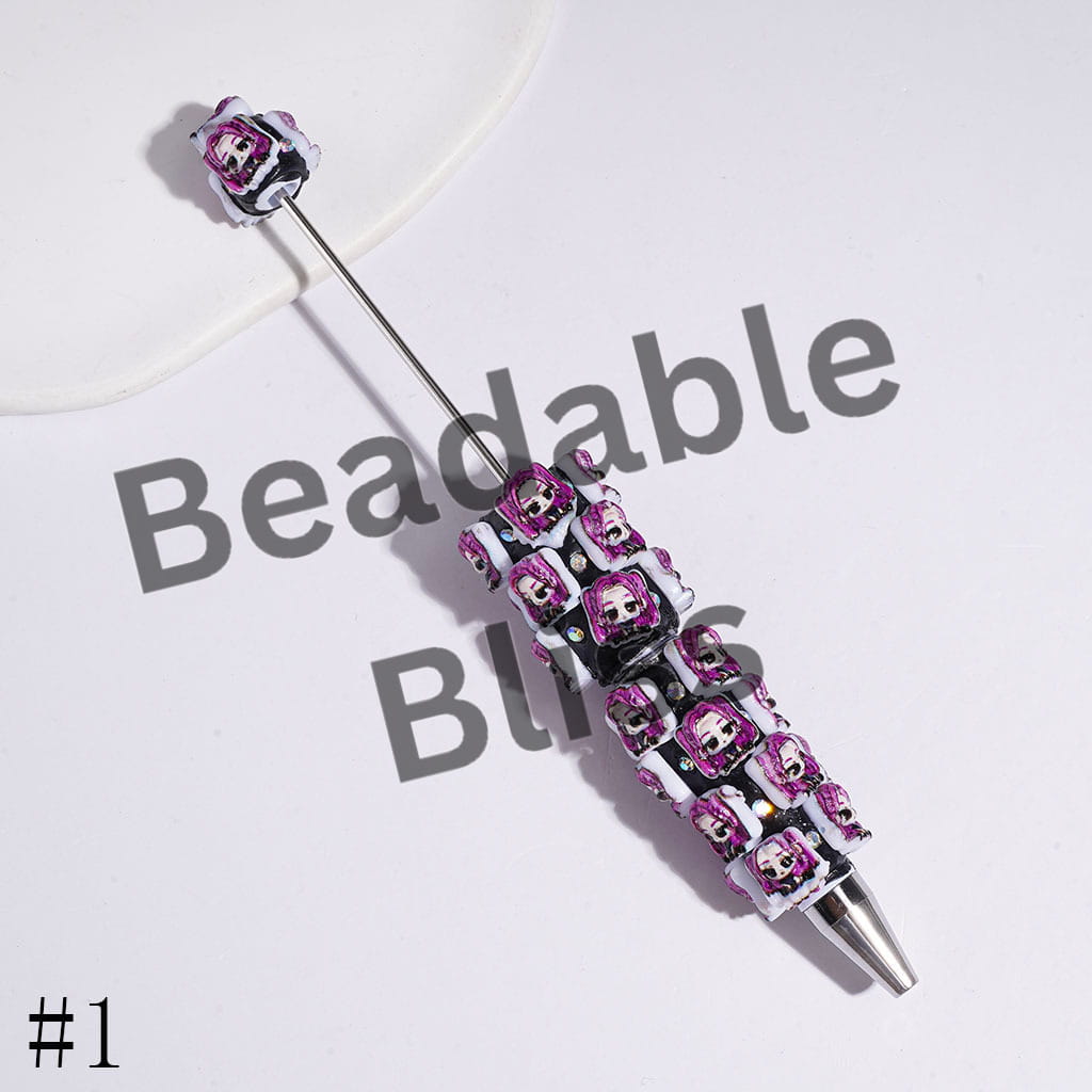 Beadable Clay Pens with Diverse Hair Colors Girl & Boy Band Character Series, AB Rhinestones
