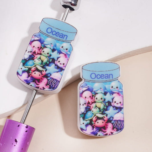 Ocean-Inspired Jar with Marine Organism Design Silicone Focal Beads