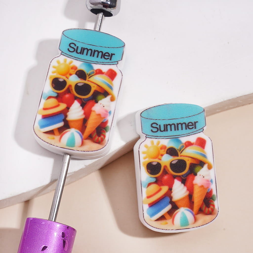 Summer Ice Cream Jar with Colorful Dessert Theme Silicone Focal Beads