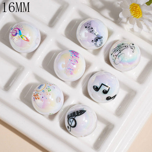 UV-Coated Musical Note Print Music Theme Round Acrylic Beads for Bracelets, 16MM Random Mix