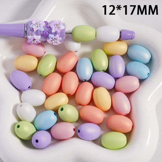 Matte Macaron Color Oval Shape Acrylic Beads 12*17MM, Random Mix