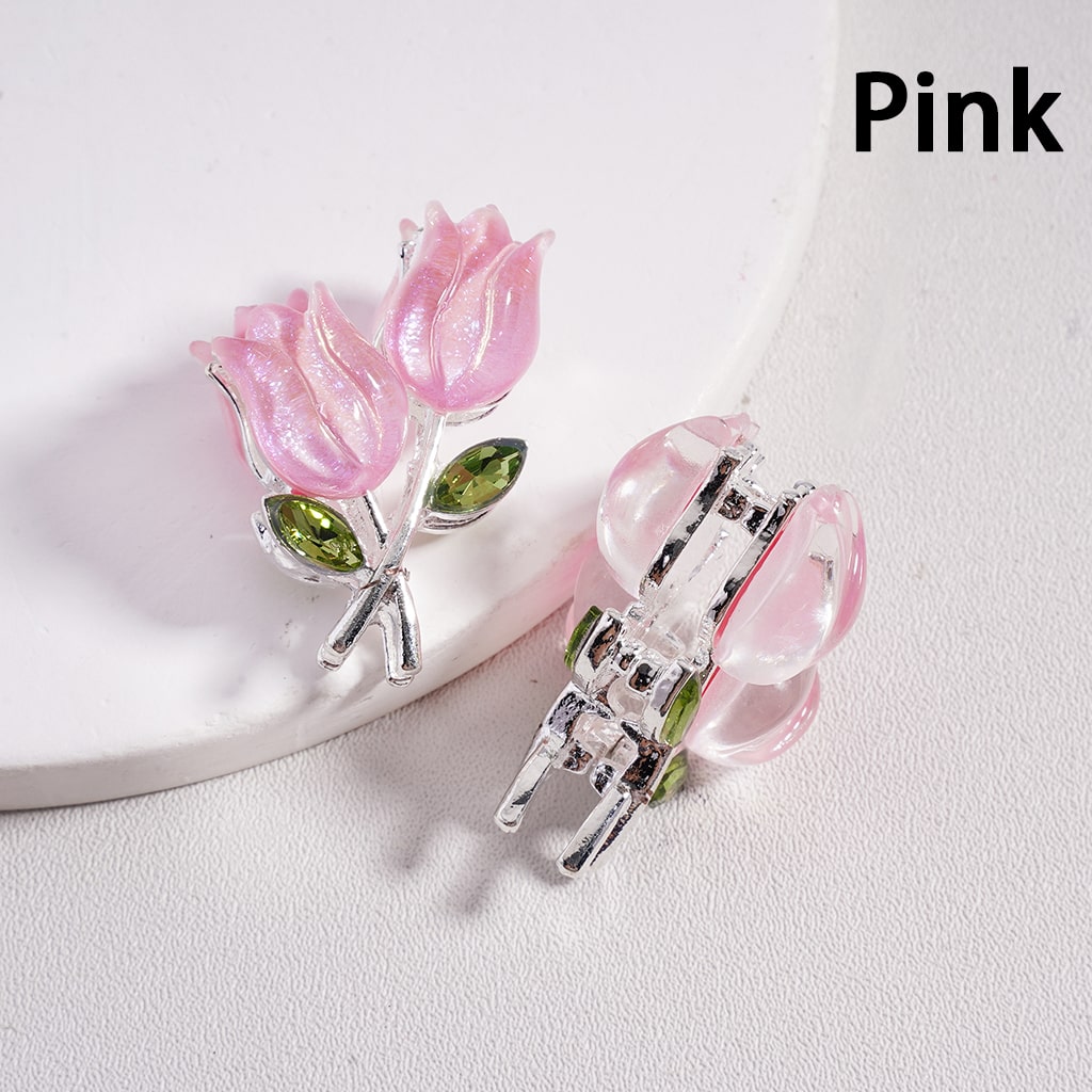 UV-Coated Fancy Silver Alloy Beads Cute Tulip Flower Design 21*29MM