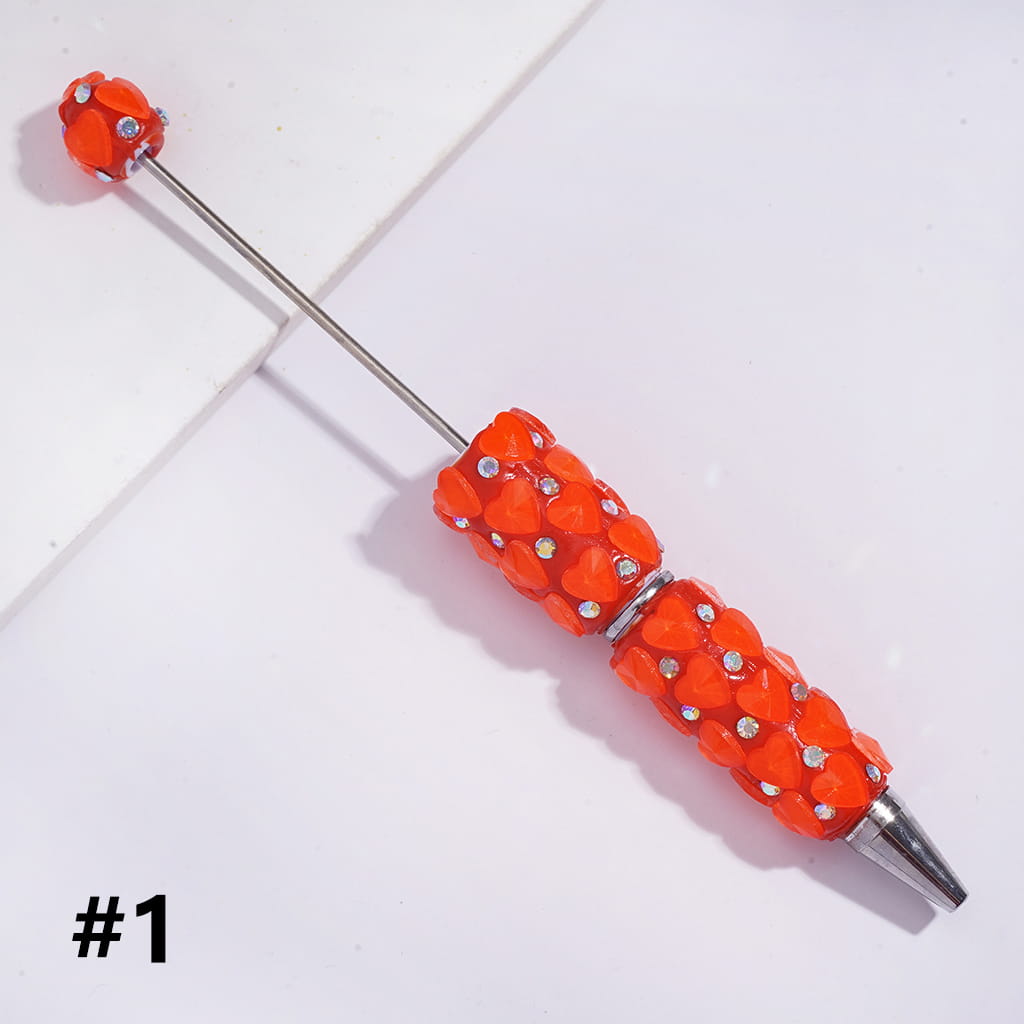 Bling Bling Faceted Hearts Design and AB Rhinestones in Fluorescence Color Beadable Clay Pens
