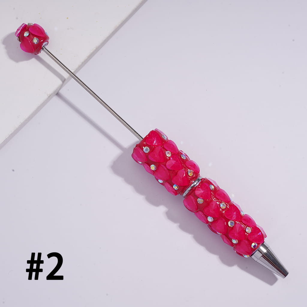 Bling Bling Faceted Hearts Design and AB Rhinestones in Fluorescence Color Beadable Clay Pens