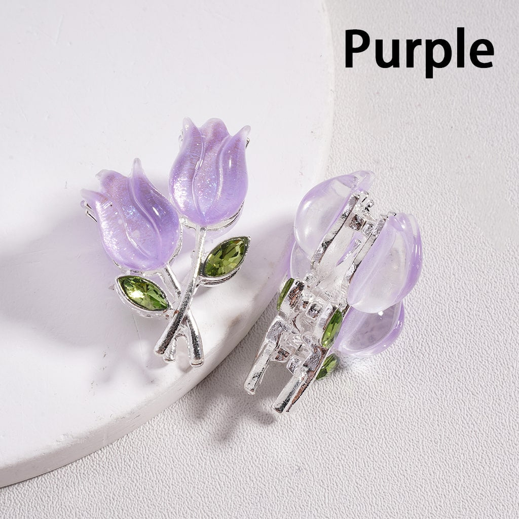 UV-Coated Fancy Silver Alloy Beads Cute Tulip Flower Design 21*29MM