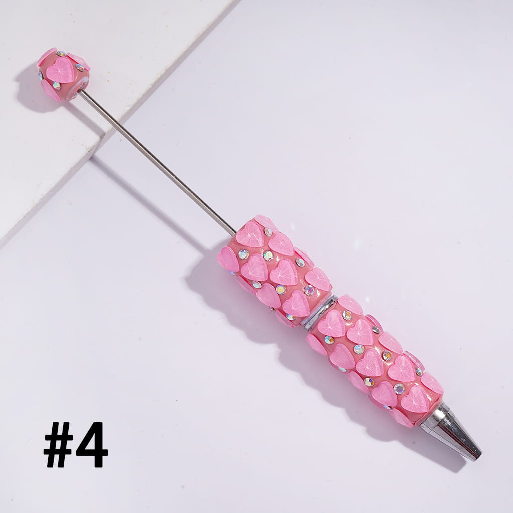 Bling Bling Faceted Hearts Design and AB Rhinestones in Fluorescence Color Beadable Clay Pens