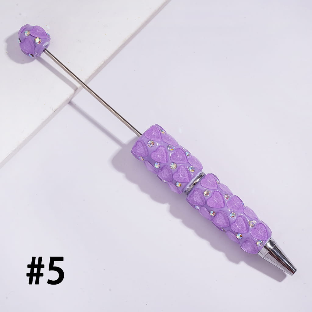 Bling Bling Faceted Hearts Design and AB Rhinestones in Fluorescence Color Beadable Clay Pens