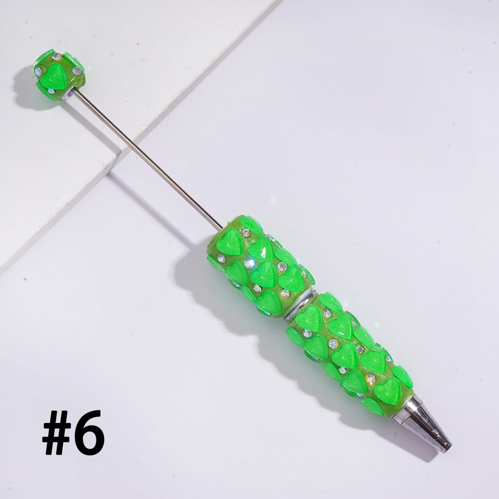 Bling Bling Faceted Hearts Design and AB Rhinestones in Fluorescence Color Beadable Clay Pens