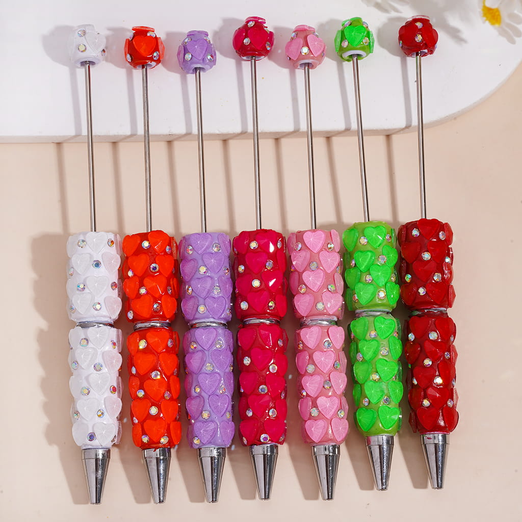 Bling Bling Faceted Hearts Design and AB Rhinestones in Fluorescence Color Beadable Clay Pens