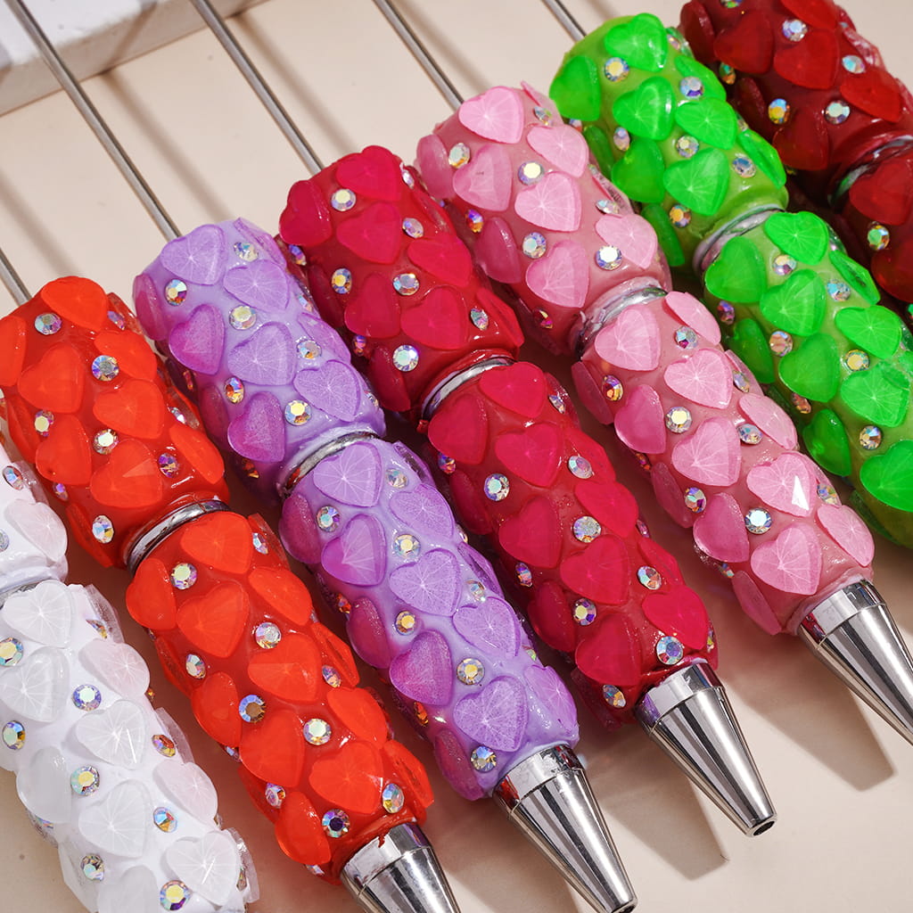 Bling Bling Faceted Hearts Design and AB Rhinestones in Fluorescence Color Beadable Clay Pens