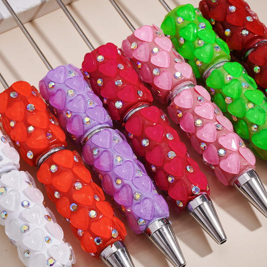 Bling Bling Faceted Hearts Design and AB Rhinestones in Fluorescence Color Beadable Clay Pens