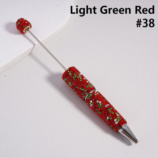 Christmas Edition Beadable Clay Pens Fully Covered with Red & Green Rhinestones