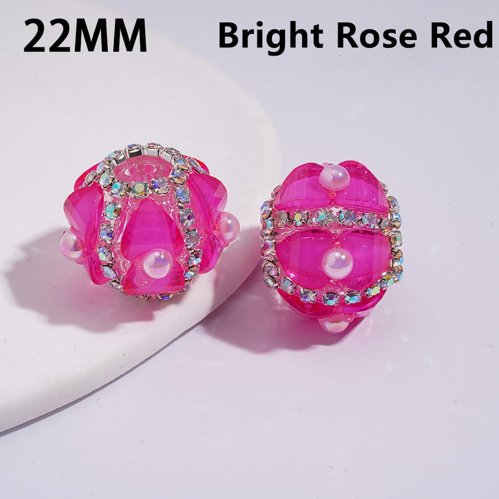 Shiny Heart and Half-Shell Pearls, AB Rhinestone Chains, Neon Color Round Handmade Clear Acrylic Beads 22MM