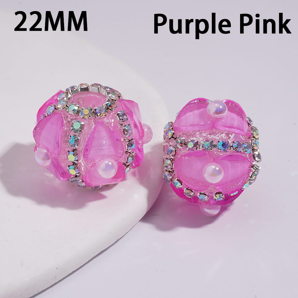 Shiny Heart and Half-Shell Pearls, AB Rhinestone Chains, Neon Color Round Handmade Clear Acrylic Beads 22MM