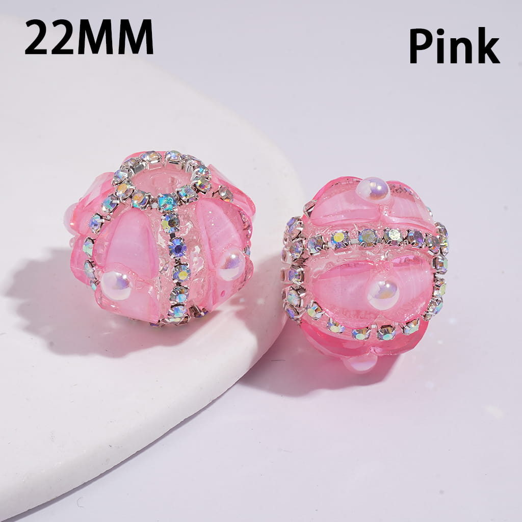 Shiny Heart and Half-Shell Pearls, AB Rhinestone Chains, Neon Color Round Handmade Clear Acrylic Beads 22MM