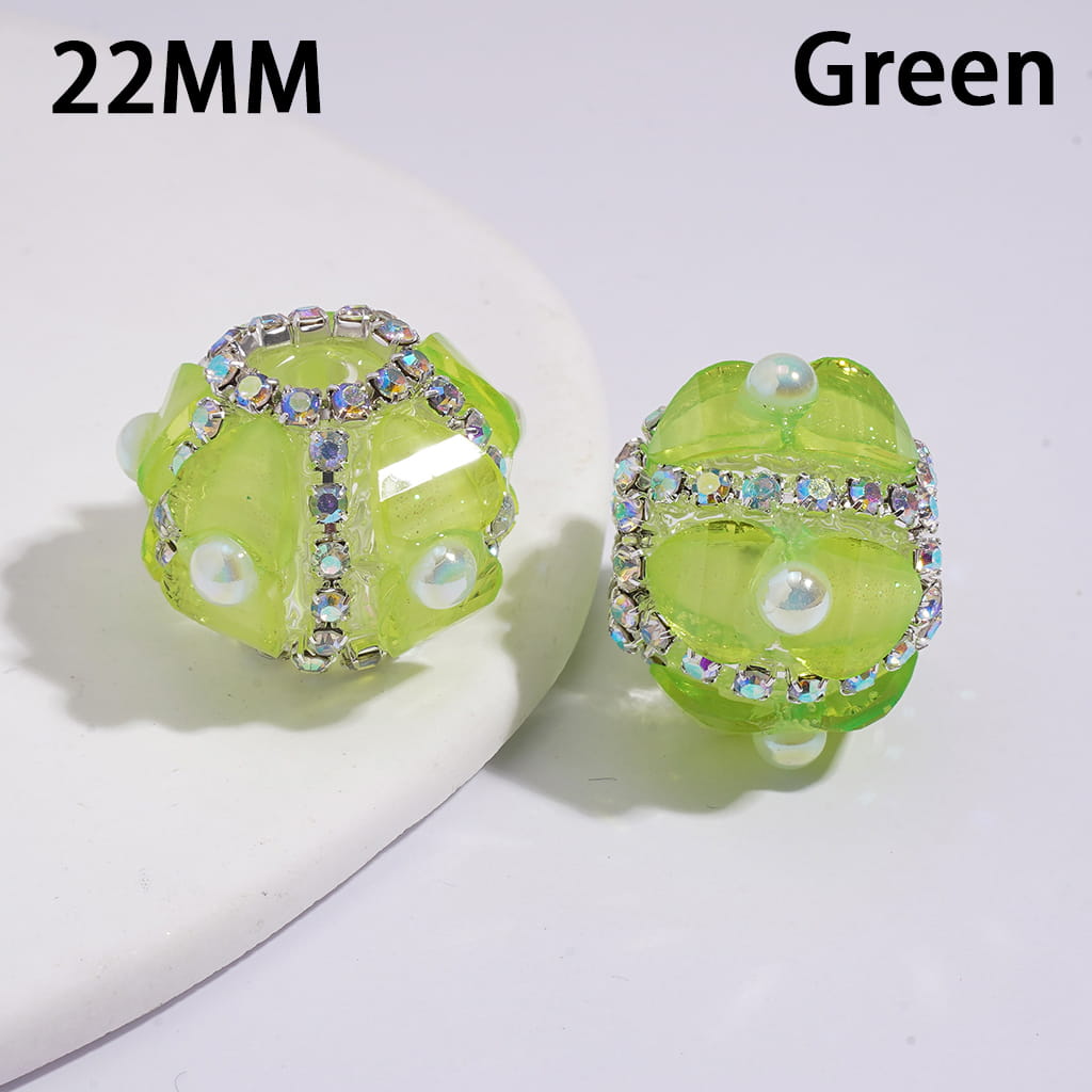 Shiny Heart and Half-Shell Pearls, AB Rhinestone Chains, Neon Color Round Handmade Clear Acrylic Beads 22MM