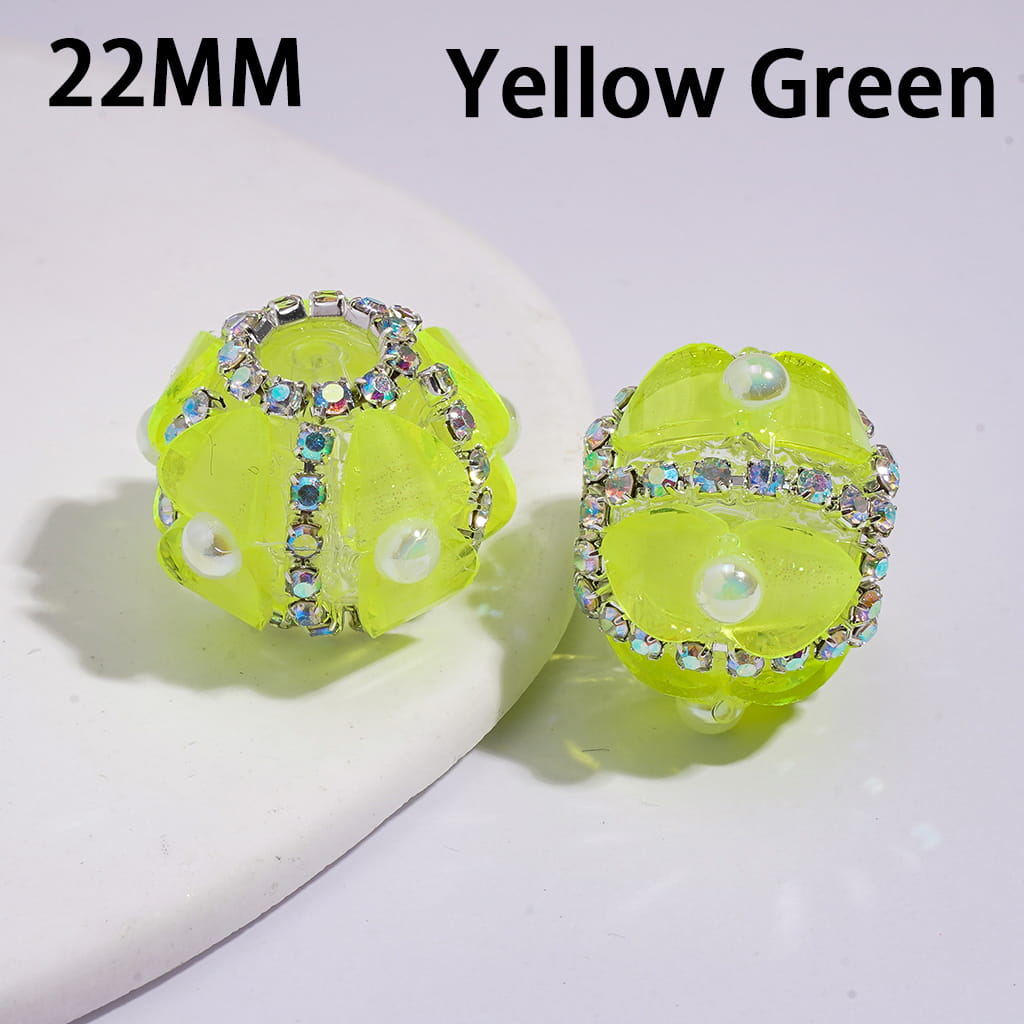 Shiny Heart and Half-Shell Pearls, AB Rhinestone Chains, Neon Color Round Handmade Clear Acrylic Beads 22MM