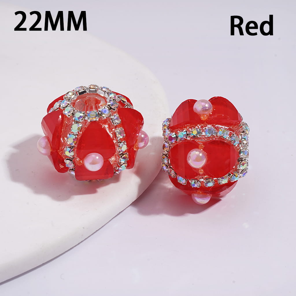 Shiny Heart and Half-Shell Pearls, AB Rhinestone Chains, Neon Color Round Handmade Clear Acrylic Beads 22MM