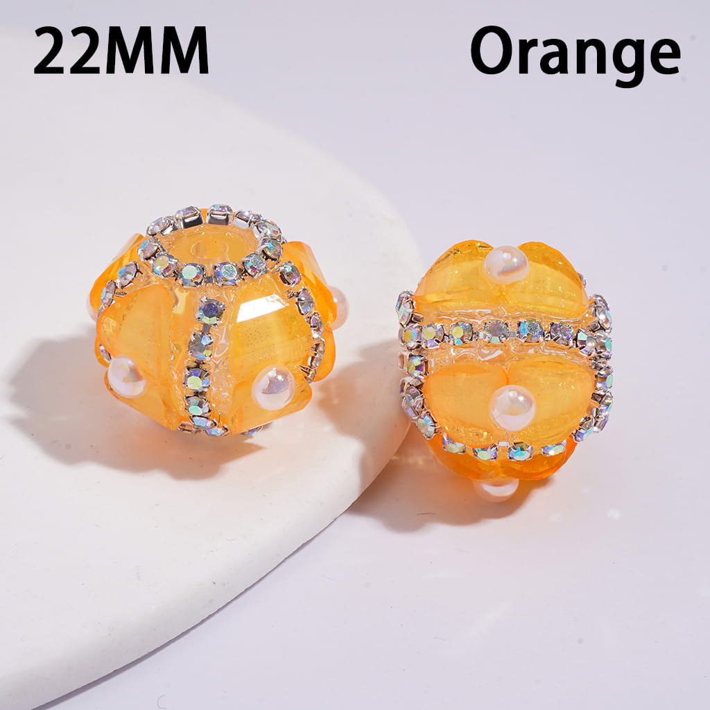 Shiny Heart and Half-Shell Pearls, AB Rhinestone Chains, Neon Color Round Handmade Clear Acrylic Beads 22MM