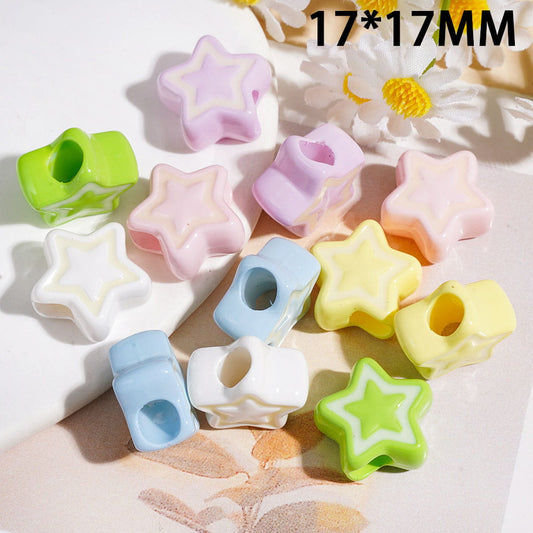 Candy Color Star Shape Hollow Acrylic Beads with Inner Star Pattern, 17*17MM, Multi-Color Random (The Diameter is Around 6.5MM) Mix