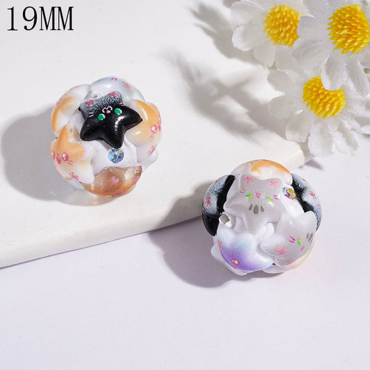 Cute Sleeping Gradient Colors Moon, Star & Black Cat Friends Series with Diverse Expressions Clay Beads with AB Rhinestones, 19MM