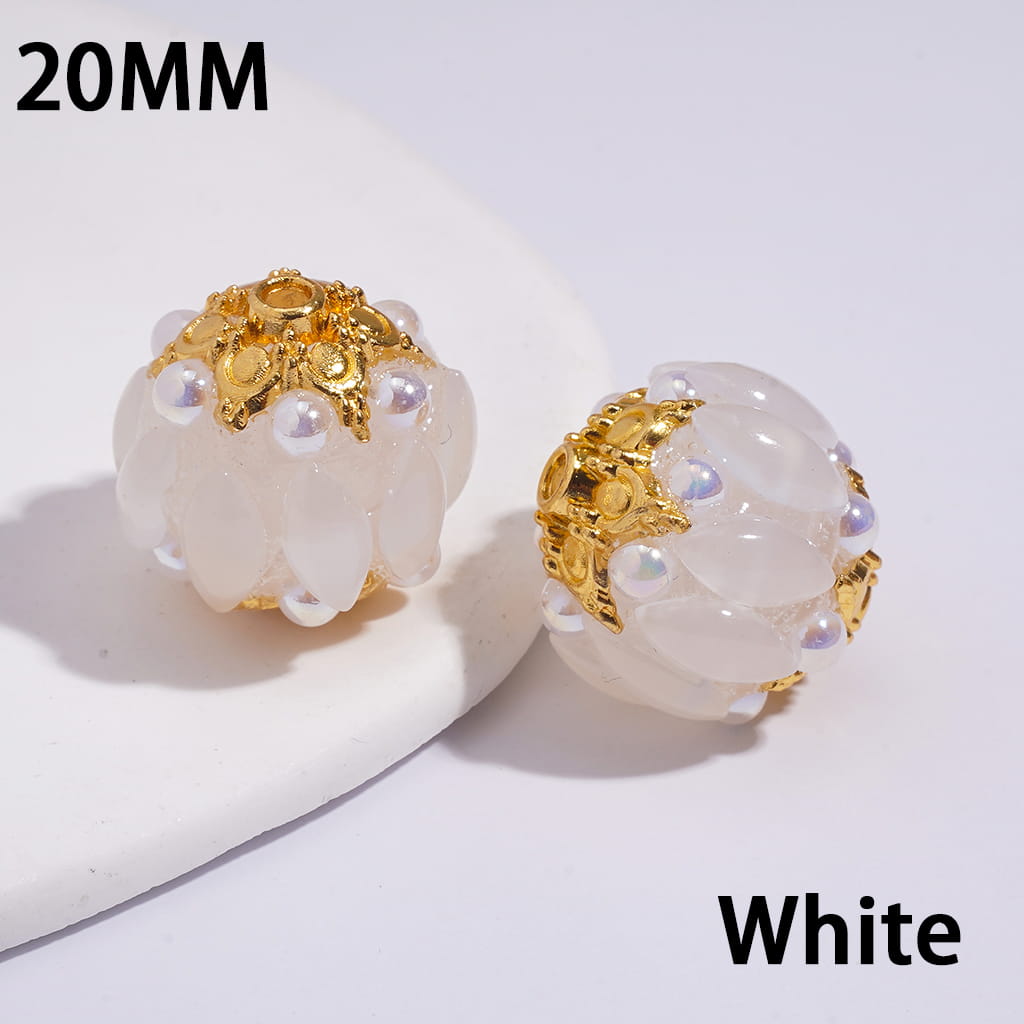 Gold Alloy Six-Pointed Flower, Salix Leaf Rhinestones & Half-Shell Pearls in Candy Colors Handmade Acrylic Beads 20MM