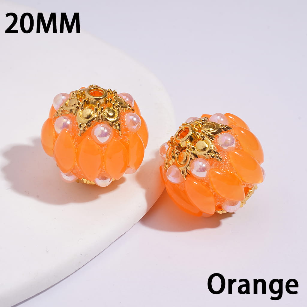 Gold Alloy Six-Pointed Flower, Salix Leaf Rhinestones & Half-Shell Pearls in Candy Colors Handmade Acrylic Beads 20MM