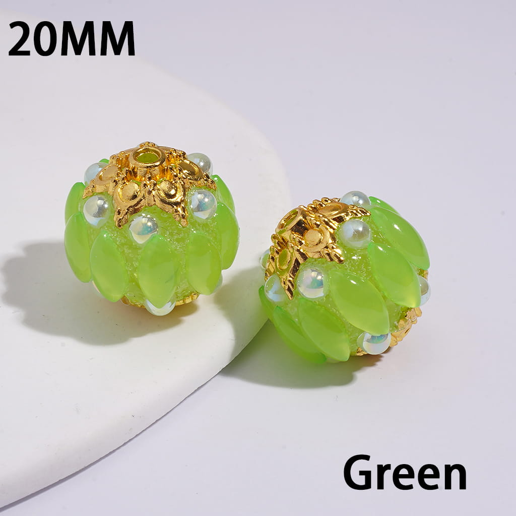 Gold Alloy Six-Pointed Flower, Salix Leaf Rhinestones & Half-Shell Pearls in Candy Colors Handmade Acrylic Beads 20MM