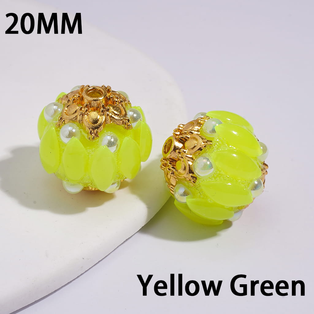 Gold Alloy Six-Pointed Flower, Salix Leaf Rhinestones & Half-Shell Pearls in Candy Colors Handmade Acrylic Beads 20MM