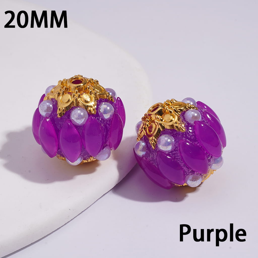 Gold Alloy Six-Pointed Flower, Salix Leaf Rhinestones & Half-Shell Pearls in Candy Colors Handmade Acrylic Beads 20MM