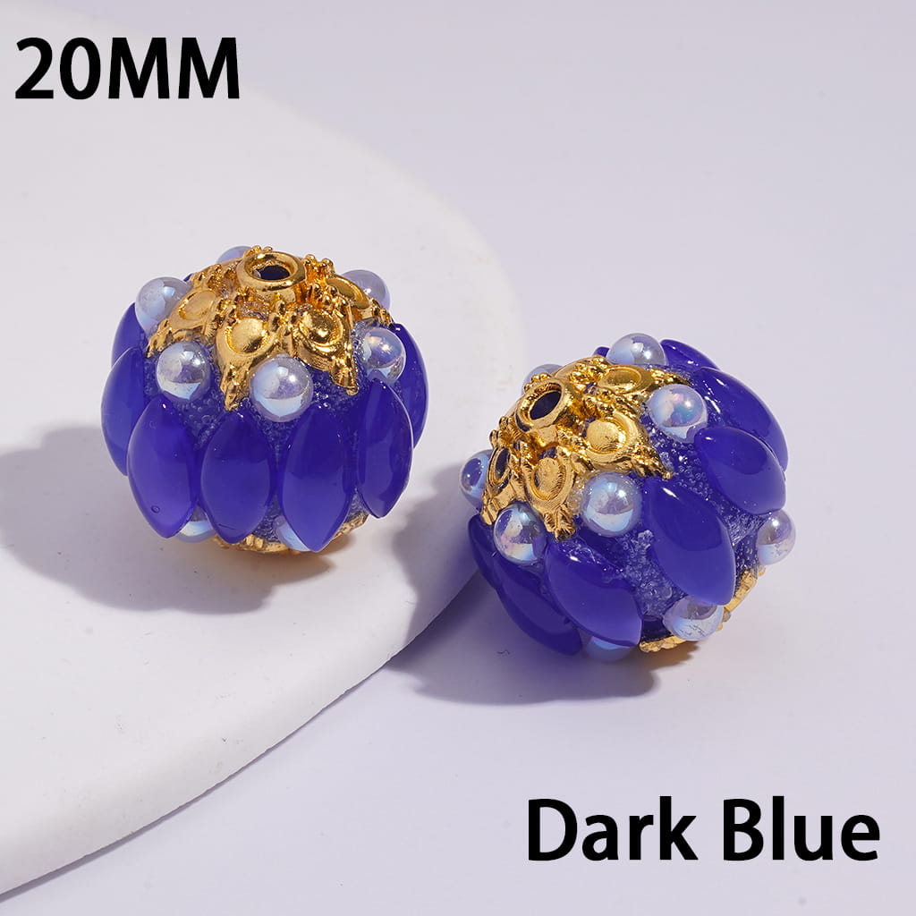 Gold Alloy Six-Pointed Flower, Salix Leaf Rhinestones & Half-Shell Pearls in Candy Colors Handmade Acrylic Beads 20MM
