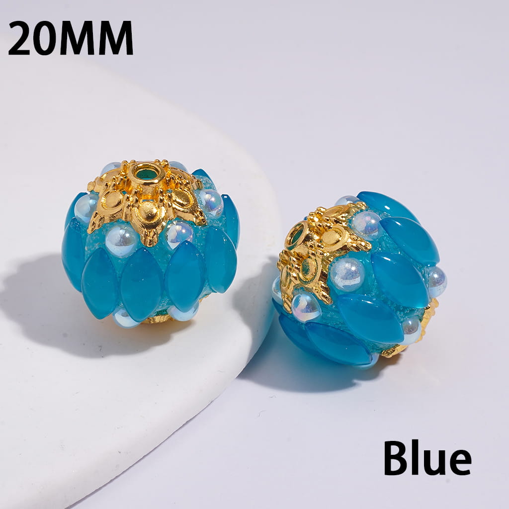Gold Alloy Six-Pointed Flower, Salix Leaf Rhinestones & Half-Shell Pearls in Candy Colors Handmade Acrylic Beads 20MM