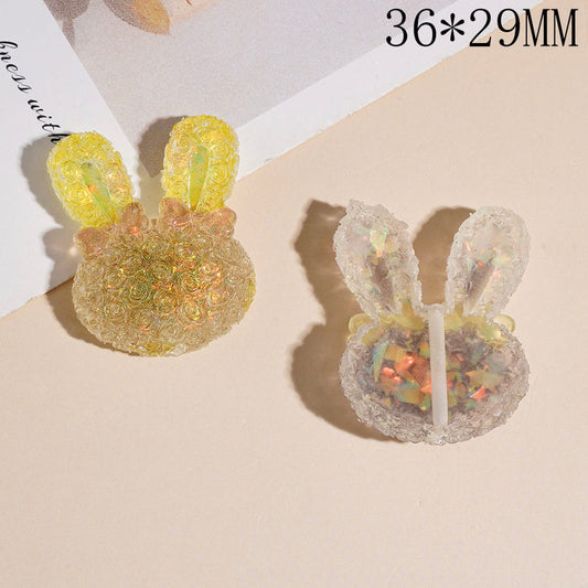 Cute Mini Double Layer Rose Pattern Bunny Head with Matte Frosted & Gold Foil Paper, Acrylic Beads,, 36*29MM, Multi-Color, Random Mix