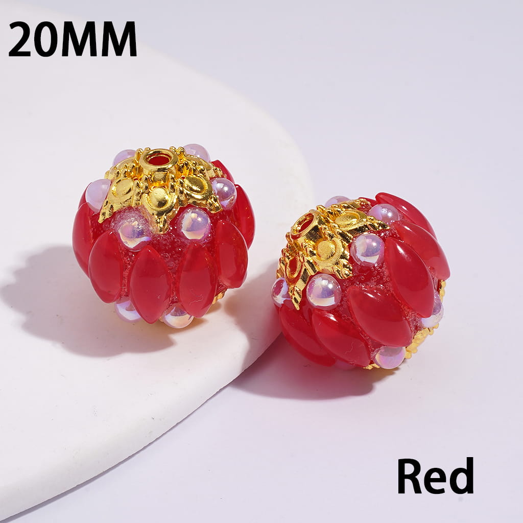 Gold Alloy Six-Pointed Flower, Salix Leaf Rhinestones & Half-Shell Pearls in Candy Colors Handmade Acrylic Beads 20MM
