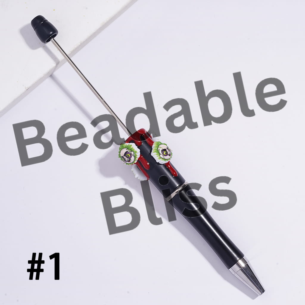 Handcrafted Beadable Pens with Halloween Head-Parts Horror Character Series and Red Liquid Prints