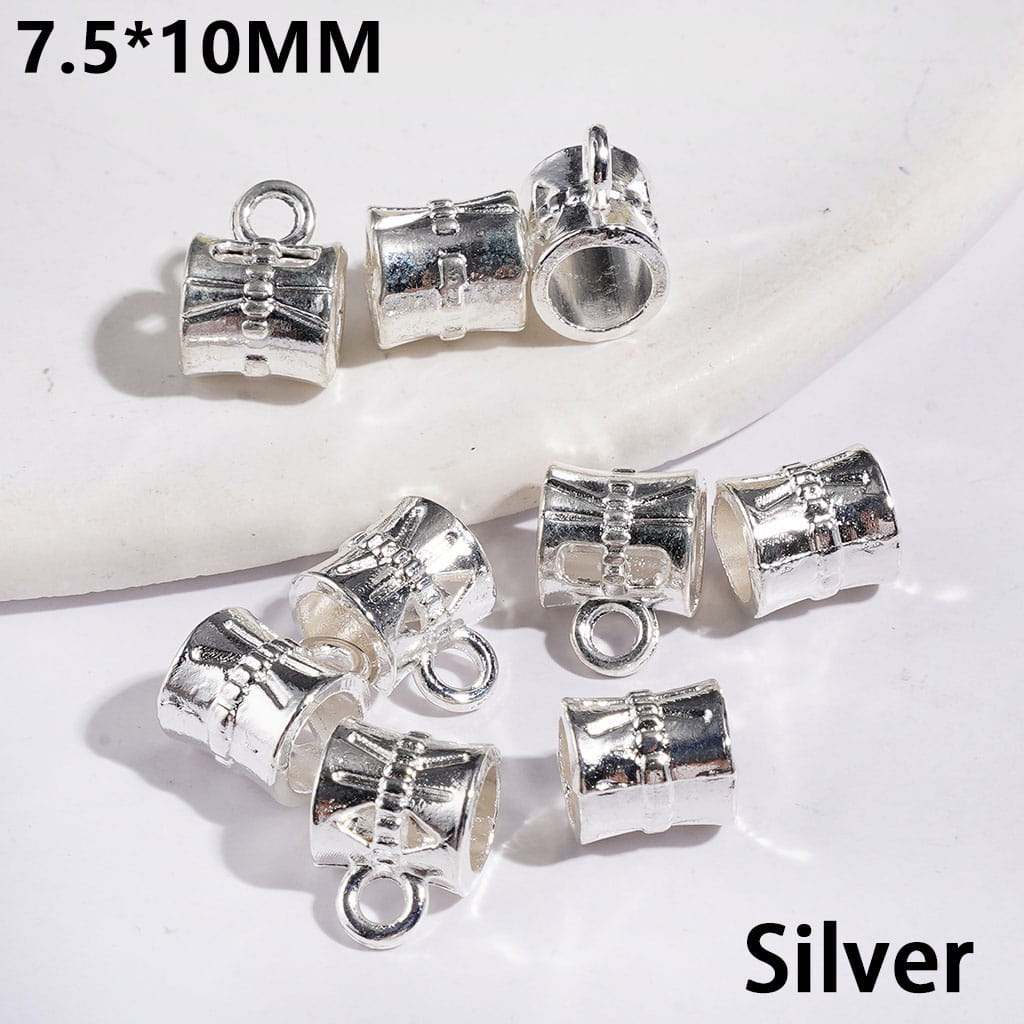 Hollowed Drum Shape Metal Bail Beads for Charms and Pendants, Jewelry Accessories, 7.5*10MM, Large Hole, Silver and Gold (The Diameter is Around 4.5MM)