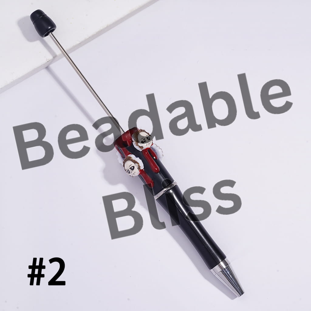 Handcrafted Beadable Pens with Halloween Head-Parts Horror Character Series and Red Liquid Prints