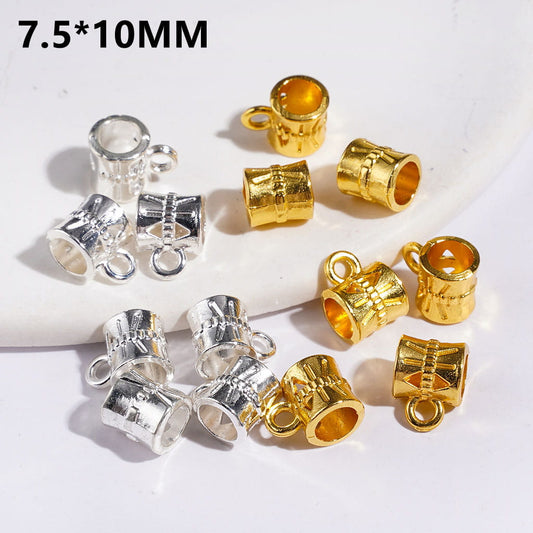 Silver & Gold Drum-Shaped Metal Bail Beads for Charms & Pendants, Large Hole Jewelry Accessories, 7.5×10MM (The Diameter is Around 4.5MM)