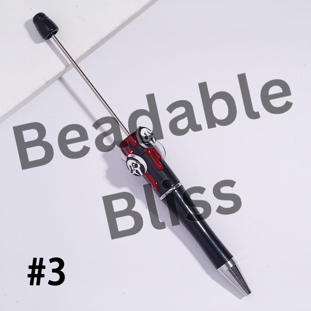 Handcrafted Beadable Pens with Halloween Head-Parts Horror Character Series and Red Liquid Prints