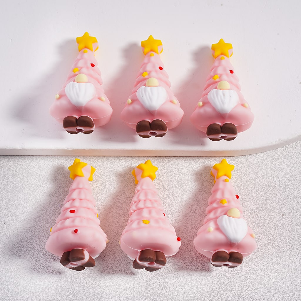 3D Cute Christmas Tree with White Beard Yellow Star Silicone Focal Beads Random Mix