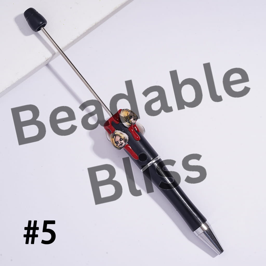 Handcrafted Beadable Pens with Halloween Head-Parts Horror Character Series and Red Liquid Prints