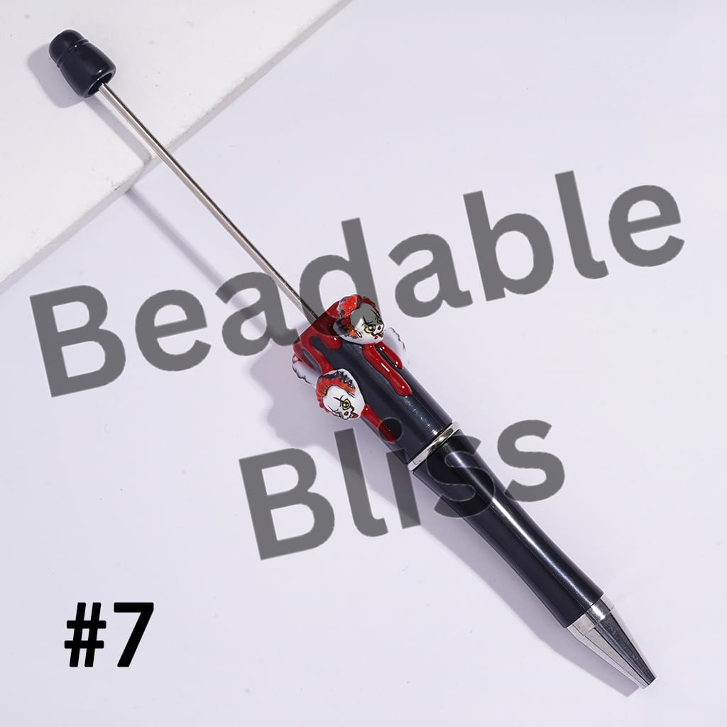Handcrafted Beadable Pens with Halloween Head-Parts Horror Character Series and Red Liquid Prints
